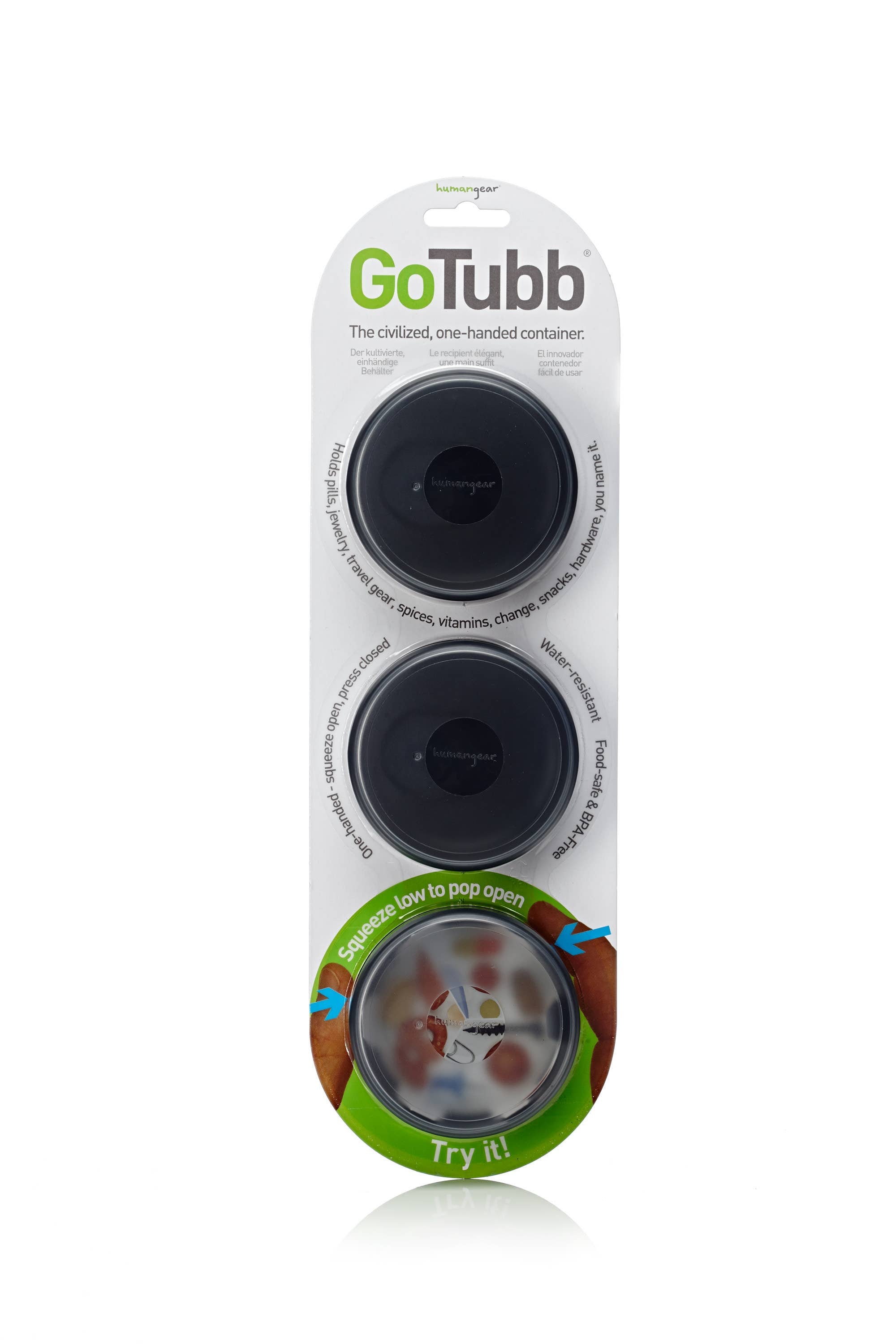GoTubb 3-Pack - Reusable Storage Travel Container: Clear/Green/Blue / Medium