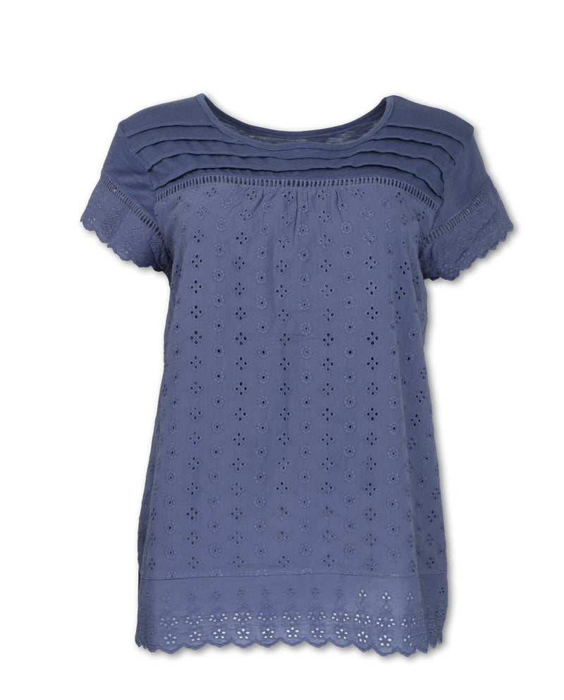 Women's Short Sleeved Eyelet Tee - manufacturer exact 810180694865 stocked color