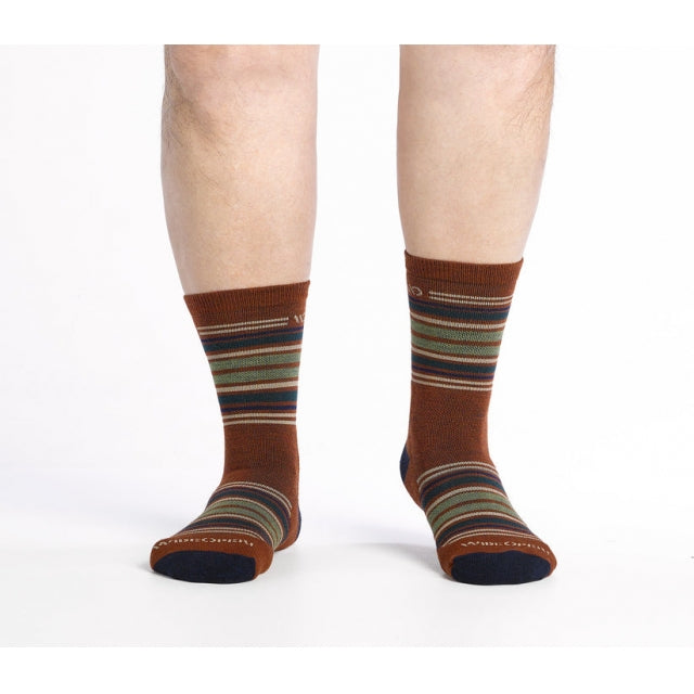 Wide Open 9005 Men's Multi Stripe Midweight Micro Crew Sock - Chestnut