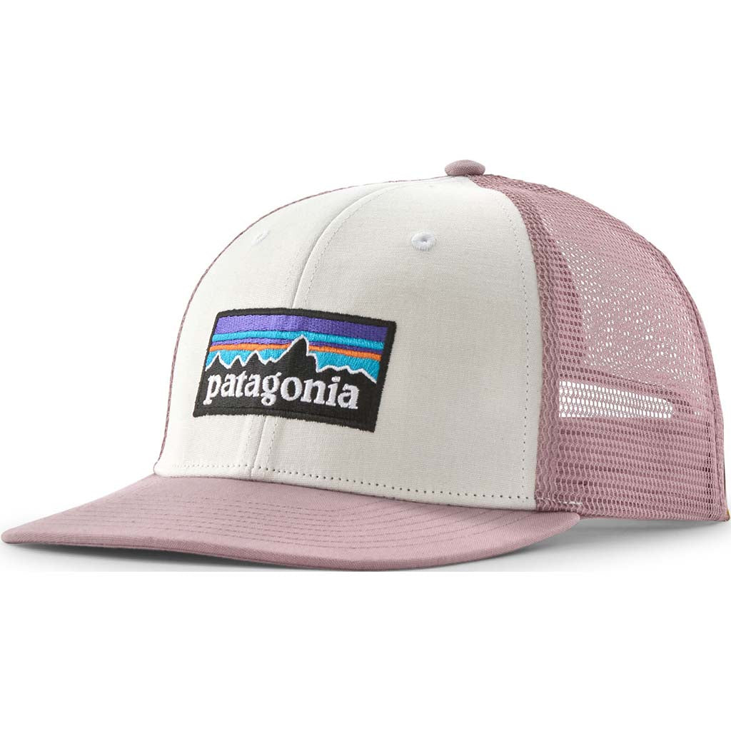 557378 Patagonia P 6 Logo Trucker Hat - White w/Quiet Violet