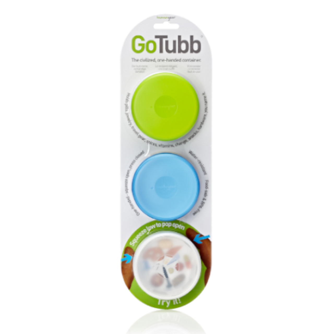 Gotubb 3 Pack Reusable Storage Travel Container Clear Green Blue Medium