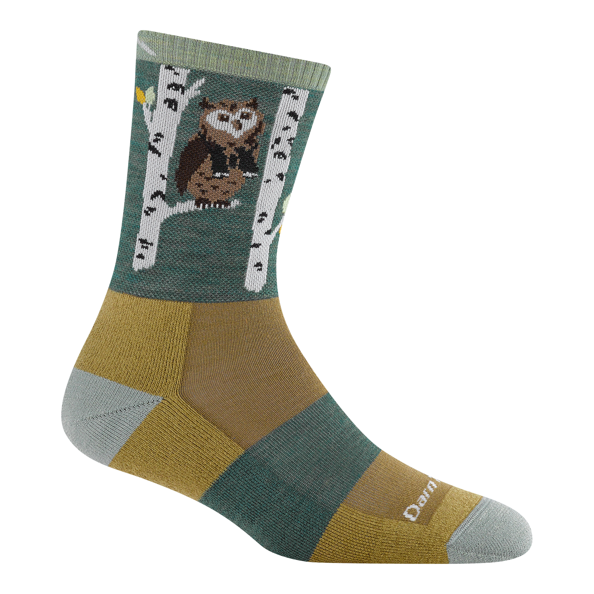 Darn Tough Critter Club Micro Crew Lightweight With Cushion Womens Hike Trek 5001 - Owl Green