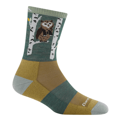 Darn Tough Critter Club Micro Crew Lightweight With Cushion Womens Hike Trek 5001 - Owl Green