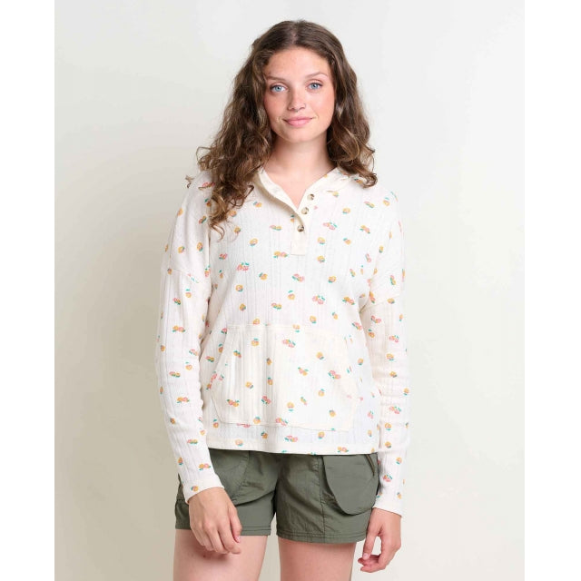Toad&Co Women's Foothill Pointelle LS Hoodie - Salt Nasturtium Print