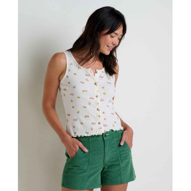 Womens Foothill Pointelle Button Tank - Salt Nasturtium Print