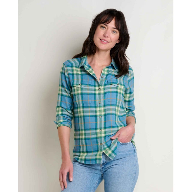 Toad&Co Women's Re-Form Flannel LS Shirt - Glacier Lg Windowpane