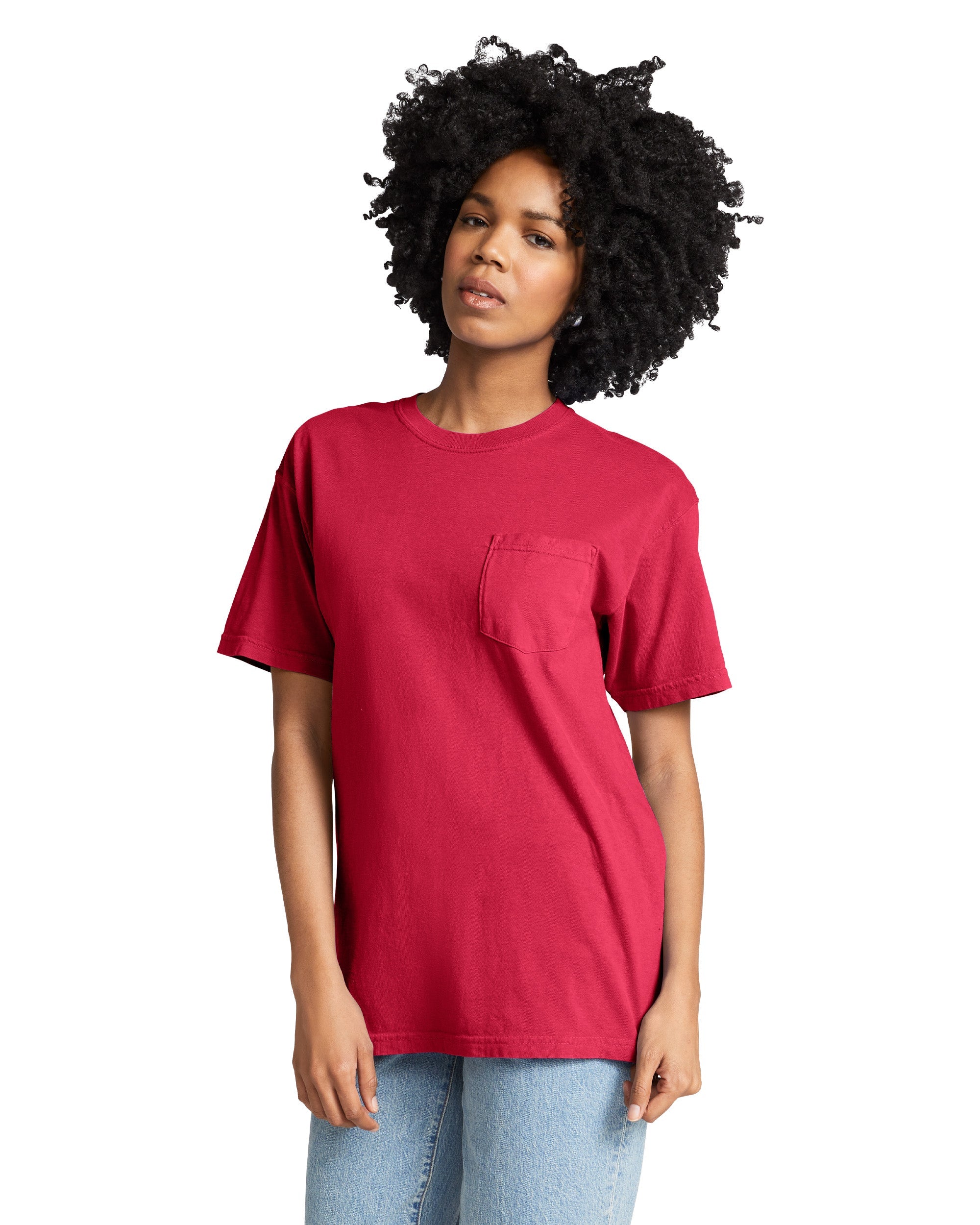 Womens Rolled Sleeve Pocket Tee - Red