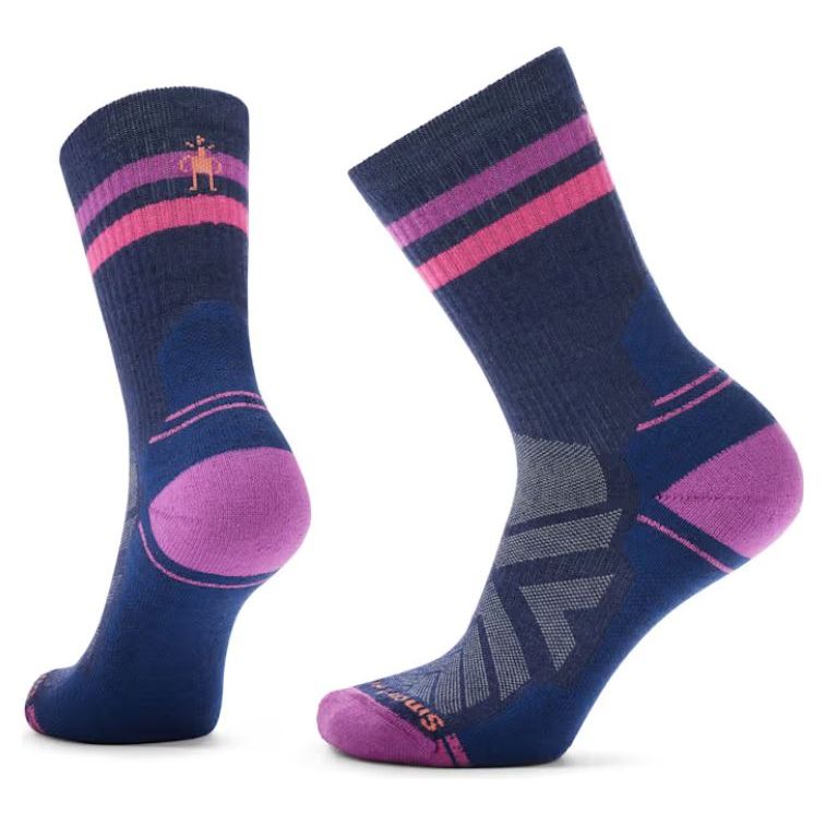 Smartwool Women's Hike Light Cushion Tube Stripe Crew Socks - Deep Navy-Power Pink