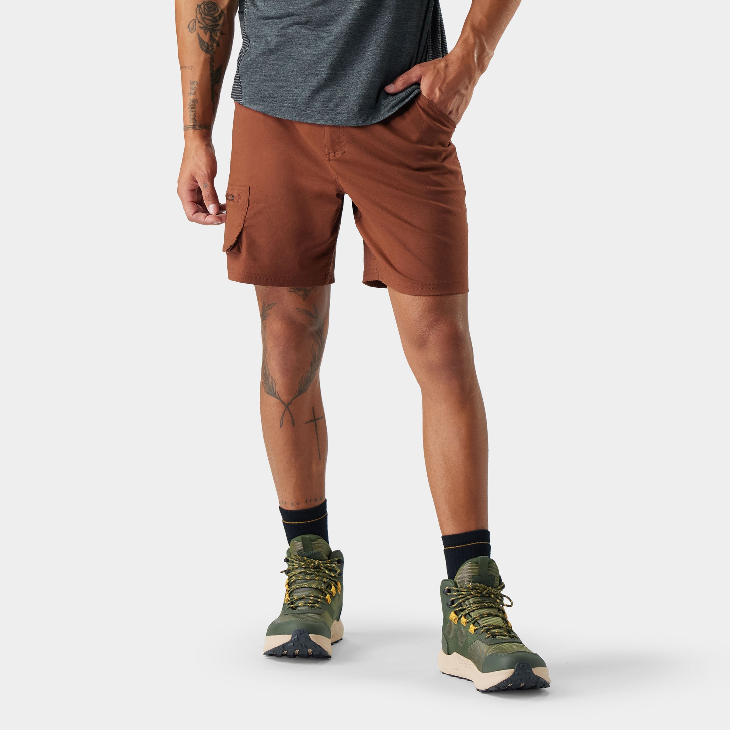 Mens Merino 7 Cargo Hike Short - Sable Brown