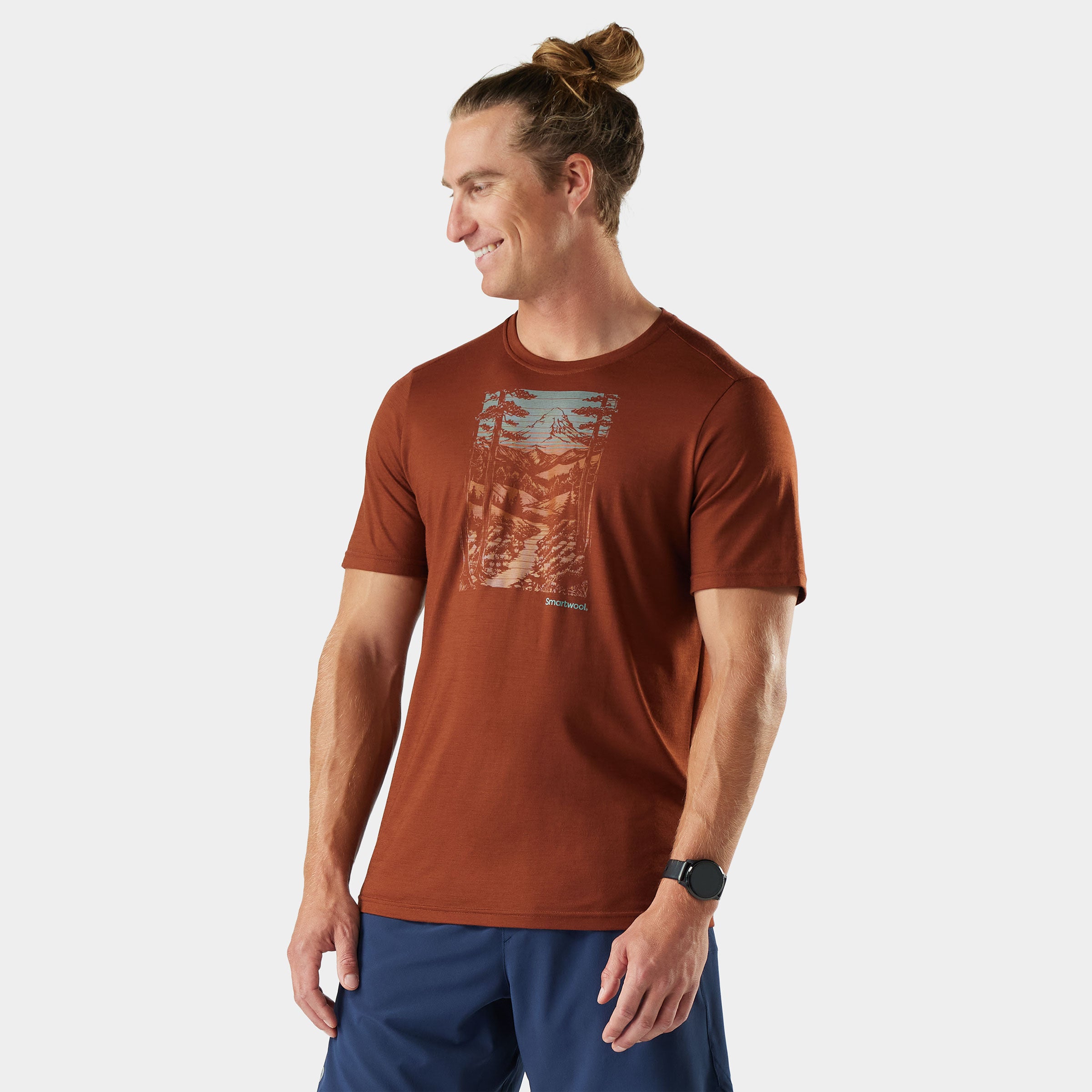 Mens Winding Trail Active Short Sleeve Graphic Tee - Burnt Sienna