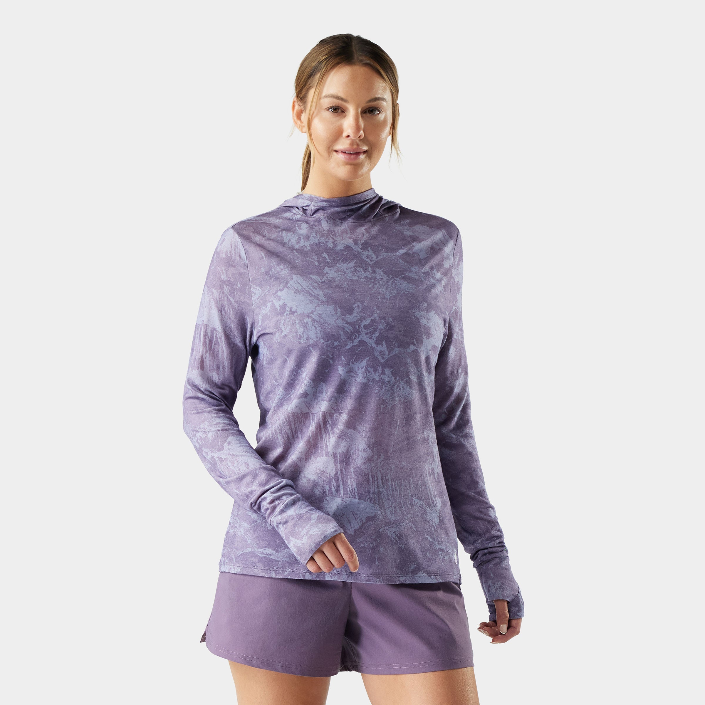 Womens Merino Sun Hoodie 1 - Purple Storm Mountain