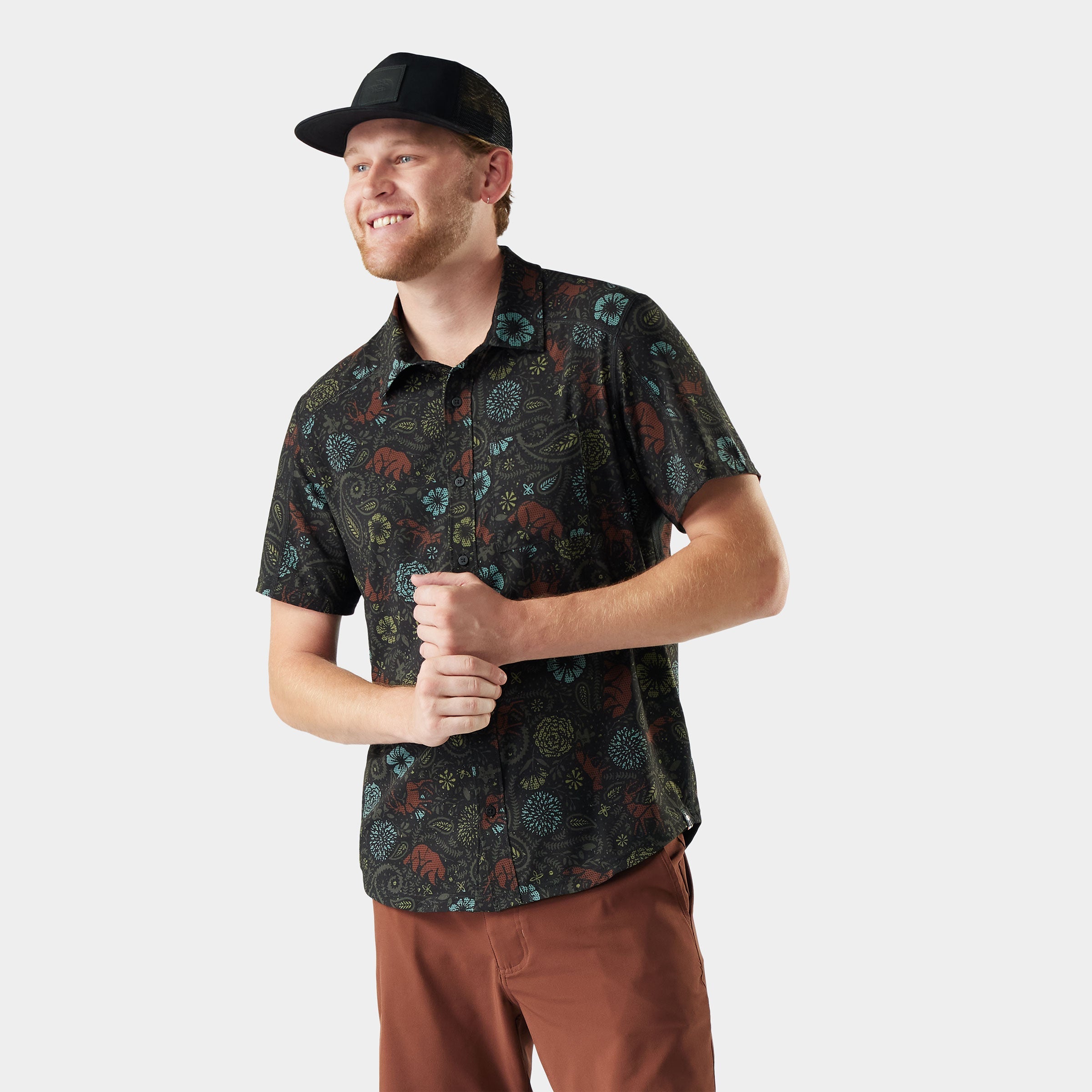 Mens Everyday Short Sleeve Button Down - Black Paisley