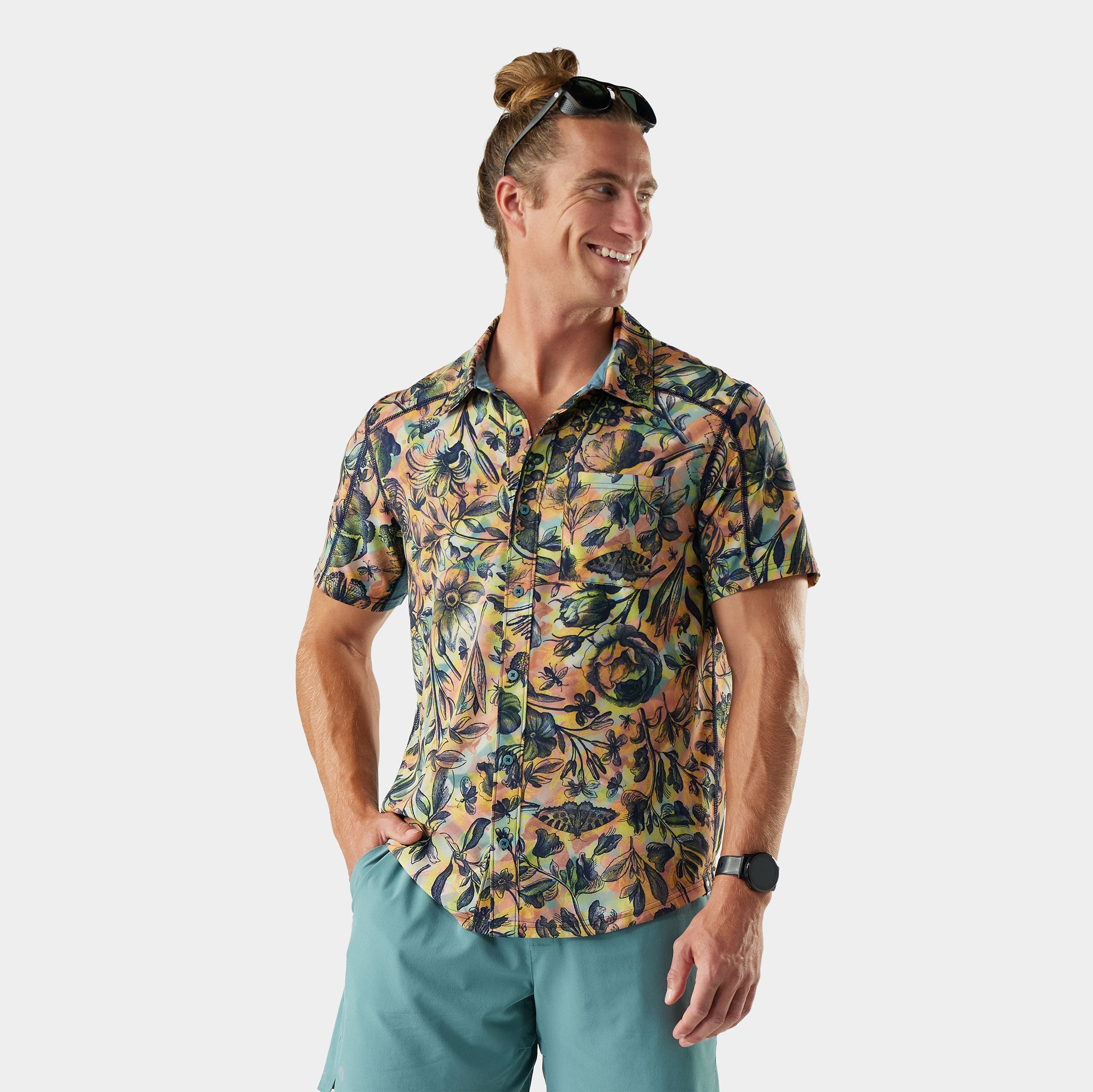 Mens Everyday Short Sleeve Button Down - Multi Floral Party