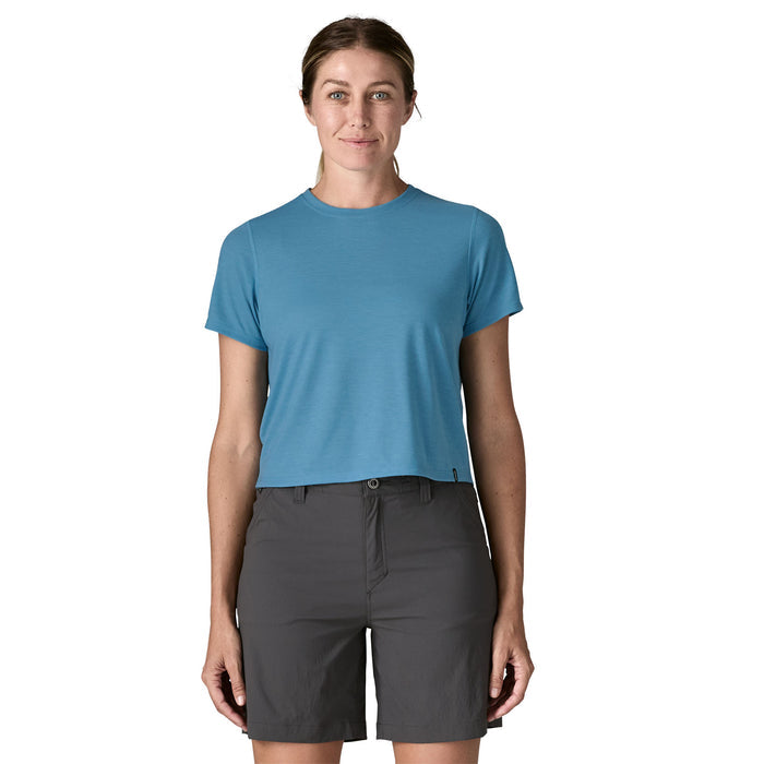 Womens Cap Cool Trail Cropped Shirt - Shore Blue