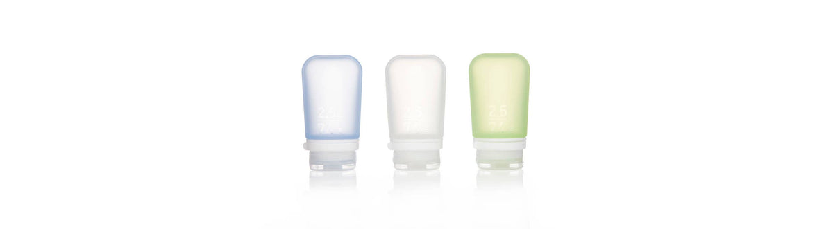 GoToob+ 3-Pack Refillable Silicone Travel Bottles: Clear/Red/Orange / Medium