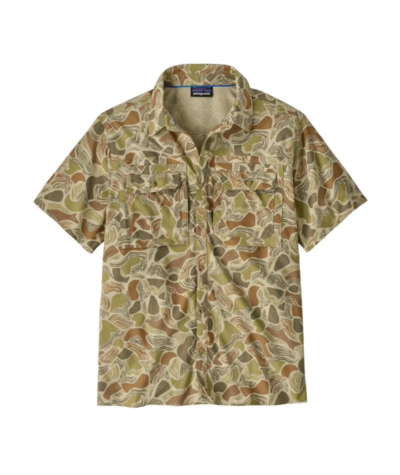 Patagonia Men's Short Sleeved Self Guided Sun Shirt - Coastal Edge: Weathered Stone