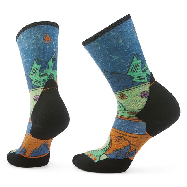 Smartwool Women's Trail Run Targeted Cushion Mountain Print Crew Socks - Twilight Blue