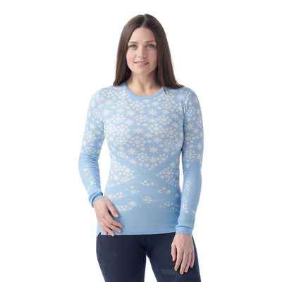 Smartwool Women's Intraknit Thermal Merino Base Layer Pattern Crew - Serene Blue-White
