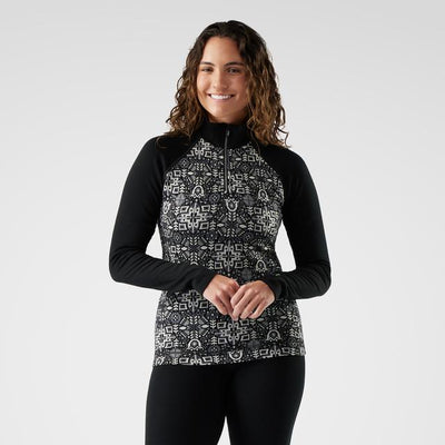 Smartwool Women's Classic Thermal Merino Base Layer 1/4 Zip - Black Deco Floral
