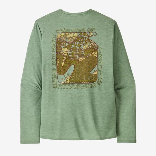 Patagonia Men's Long-Sleeved Cap Cool Daily Graphic Shirt - Lands - Made Of: Ellwood Green X-Dye