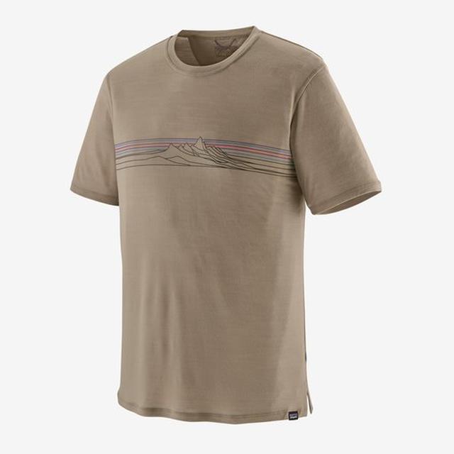 Patagonia Men's Cap Cool Merino Blend Graphic Shirt - Strata Stripe: Seabird Grey