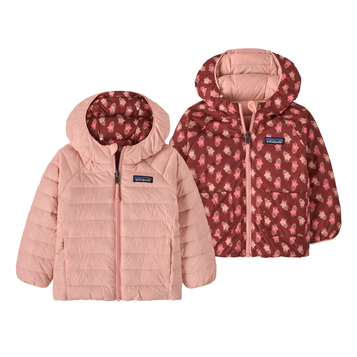 Patagonia Baby Reversible Down Sweater Hoody 1 - Snow Ditsy: Rusty Red