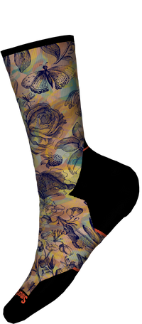 Womens Trail Run Targeted Cushion Floral Party Print Crew Socks - Multi Color