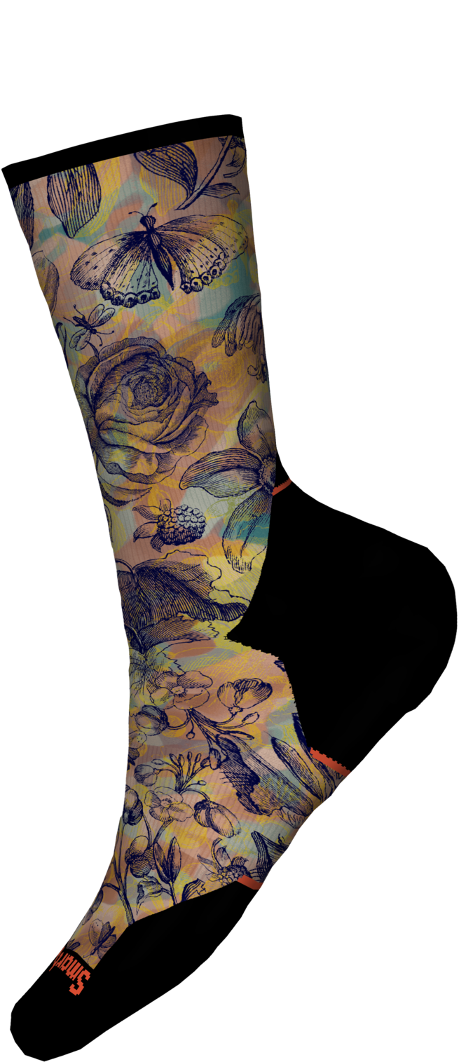 Womens Trail Run Targeted Cushion Floral Party Print Crew Socks - Multi Color