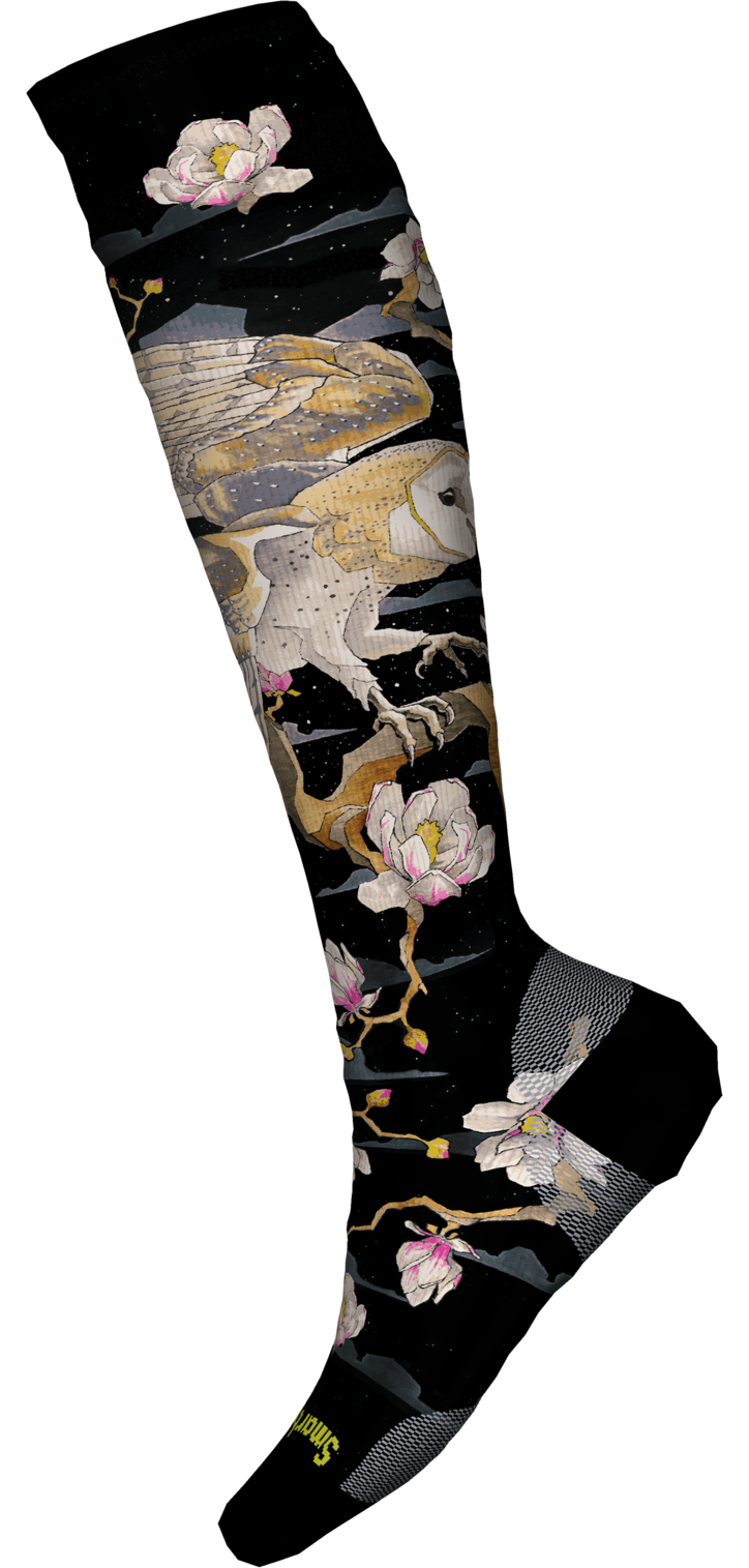 Women's Ski Zero Cushion Nightwatcher Print OTC Socks - BLACK