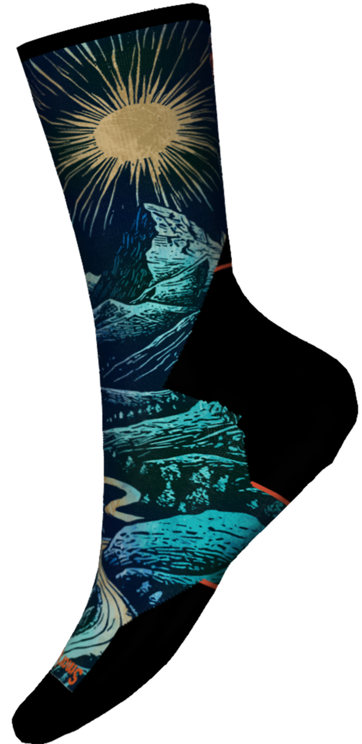 Trail Run Targeted Cushion Treeline Print Crew Socks - Deep Navy