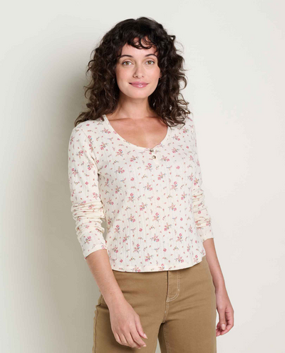 Women's Foothill Pointelle Henley LS Shirt - Salt Ditsy Print