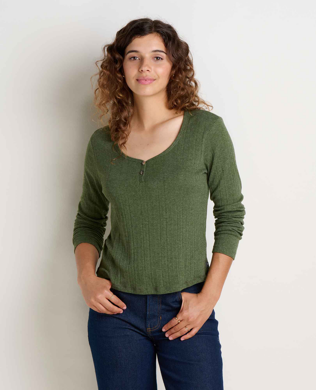 Women's Foothill Pointelle Henley LS Shirt - Epidote