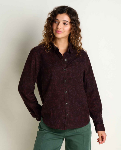 Women's Cattail Cord LS Shirt - Carob Floral Print
