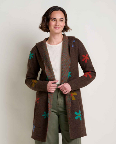 Women's Merino Heartfelt Hoodie - Chestnut Flowers